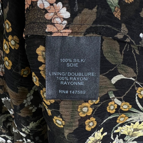 ROBERT RODRIGUEZ Floral Print Tiered Ruffled Dress Womens Large Black Sheer - Picture 11 of 16